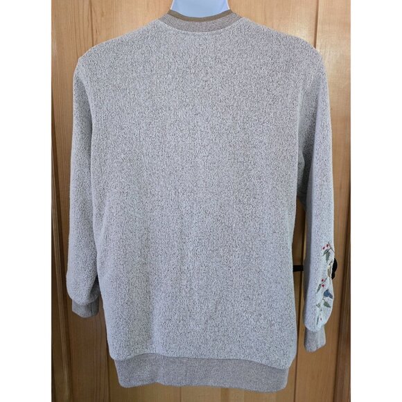 Womens Button-Up Bird Embroidered Cardigan Sweater Beige cottagecore boho - Picture 2 of 9